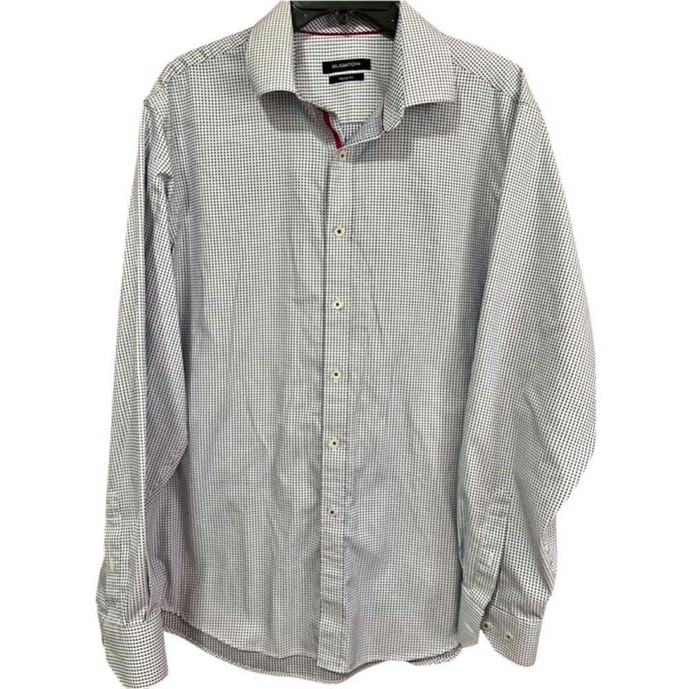 Bugatchi Classic Fit Navy Blue/White Dot Print Button Down Size L